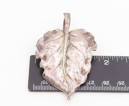925 Sterling Silver Vintage Pendant Modernist Solid Grape Leaf locket  PT25773