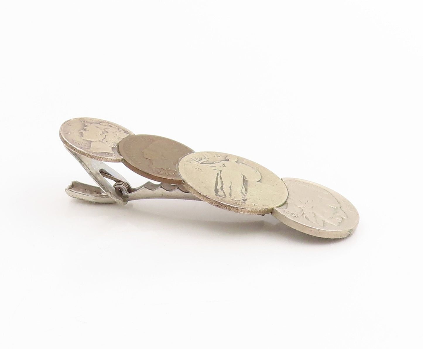 925 Sterling Silver Vintage Tie Clip Antique American Coins Treasure  TR4065