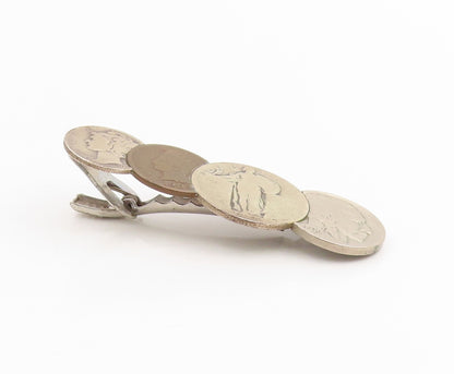 925 Sterling Silver Vintage Tie Clip Antique American Coins Treasure  TR4065