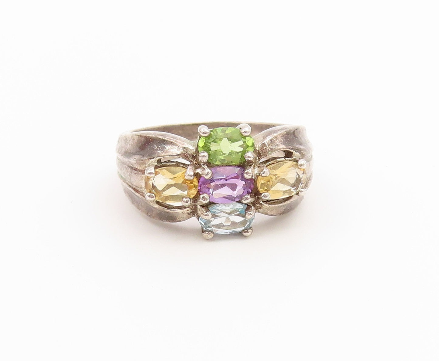 925 Sterling Silver Vintage Ring Multi Gemstone Cluster Band  Sz 9  RG36822