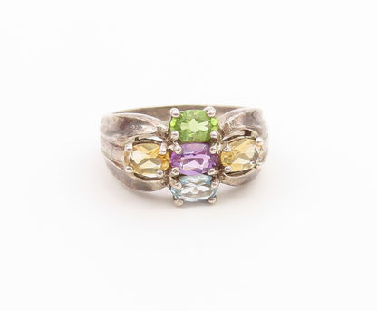 925 Sterling Silver Vintage Ring Multi Gemstone Cluster Band  Sz 9  RG36822
