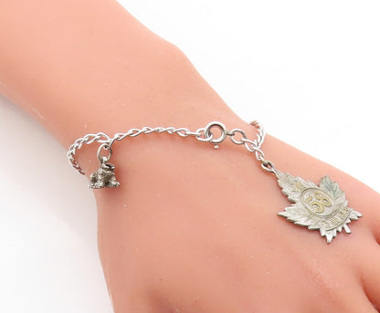 925 Sterling Silver  Vintage Two Tone Autumn Leaf Charm Chain Bracelet  BT1474