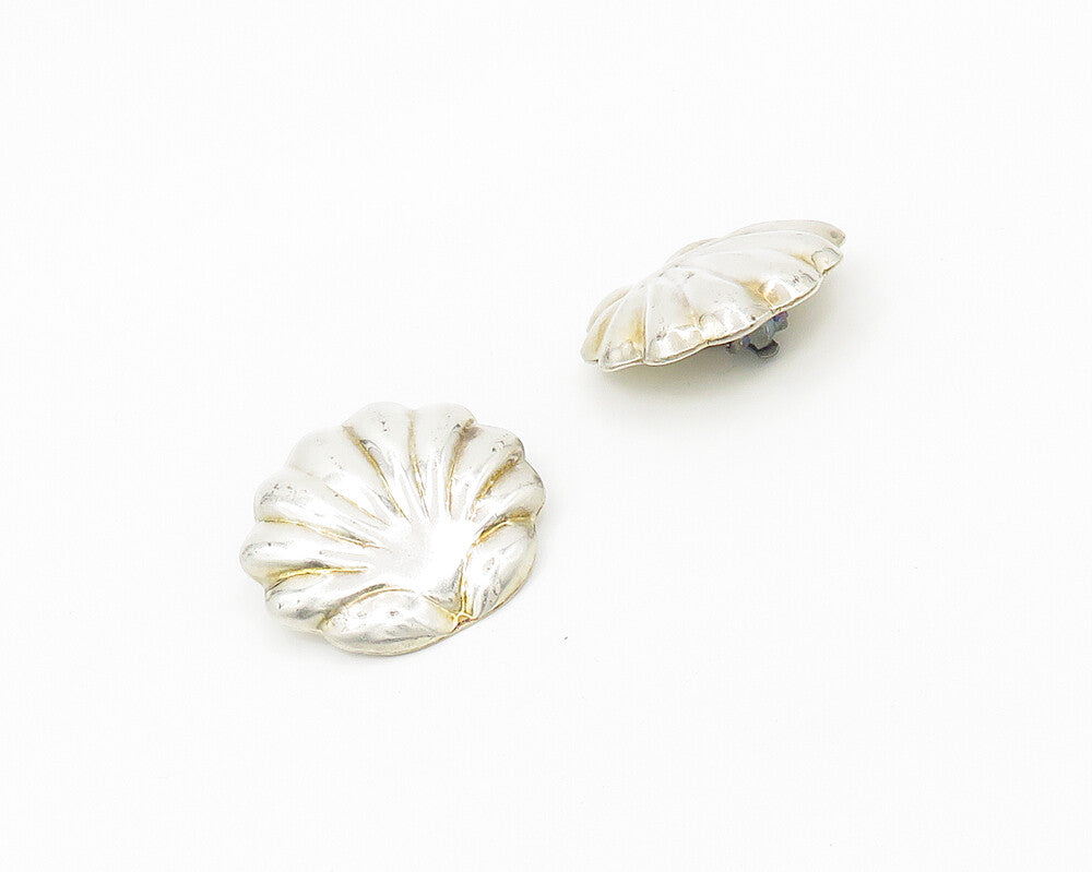JMP MEXICO 925 Silver  Vintage Shiny Scalloped Non Pierce Earrings  EG9470