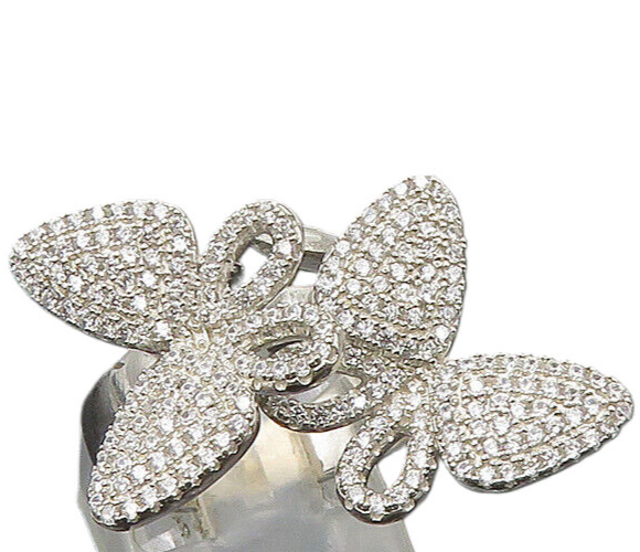925 Silver  Vintage Shiny Cubic Zirconia Butterflies Band Ring Sz 6  RG22001