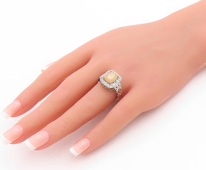 925 Sterling Silver Vintage Ring Fire Opal & Halo CZ Inlay Band  Sz 6.5  RG33479