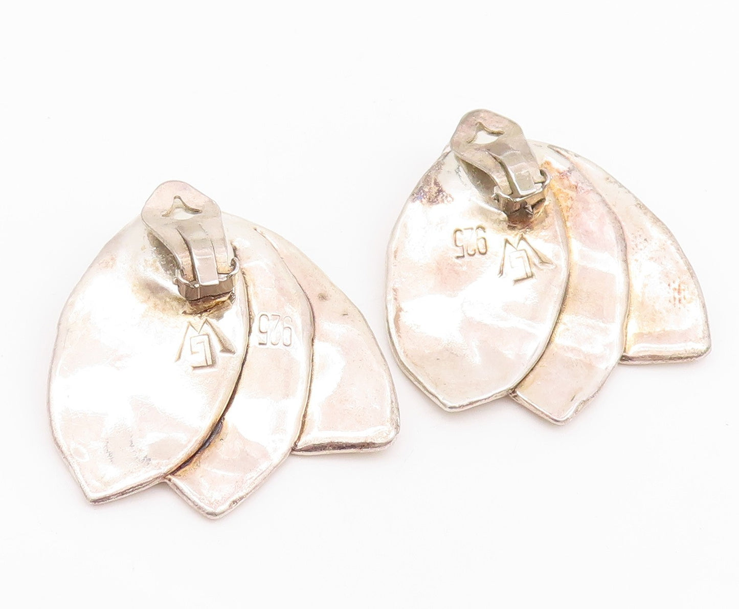 925 Sterling Silver Vintage Earrings Designer Large Puffed Leaves  EG13660