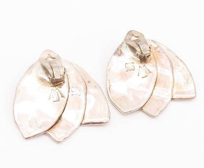 925 Sterling Silver Vintage Earrings Designer Large Puffed Leaves  EG13660