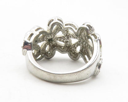 925 Sterling Silver  Vintage Topaz Open Retro Flowers Band Ring Sz 6   RG12023