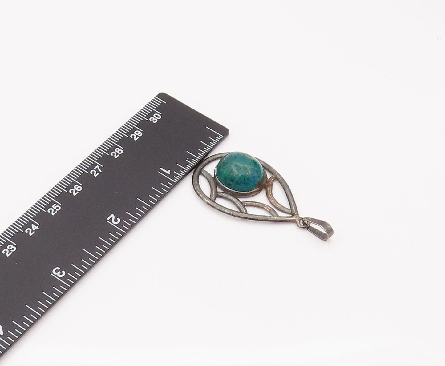 ISRAEL 925 Sterling Silver  Vintage Malachite Teardrop Pendant  PT22068