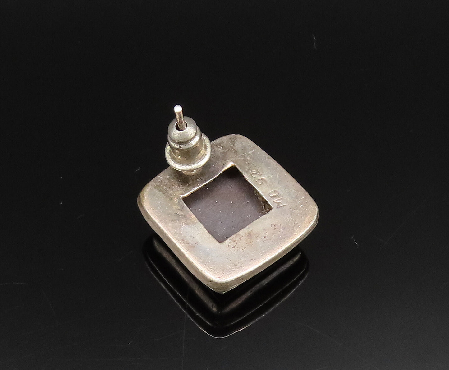 925 Sterling Silver  Vintage Inlaid Square Hematite Stud Earrings  EG11869