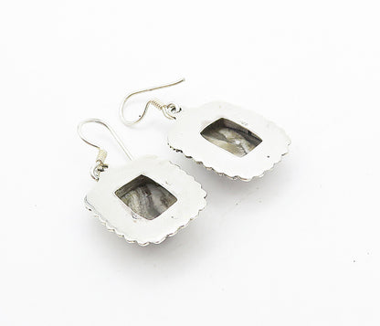 925 Sterling Silver  Vintage Cabochon Cut Grey Agate Dangle Earrings  EG3224