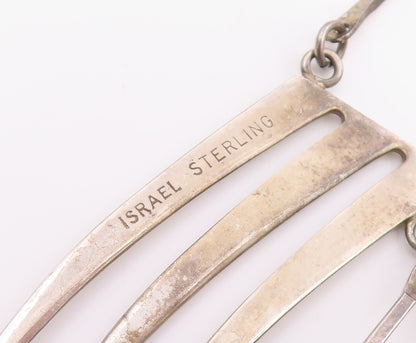 925 Sterling Silver Vintage Necklace ISRAEL Eilat Stone Chandelier Chain  NE4814