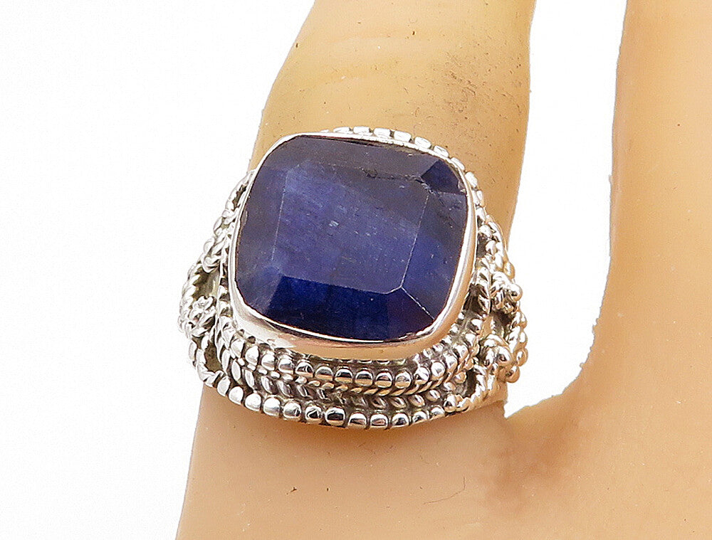 925 Sterling Silver  Sapphire Shiny Rope Twist Cocktail Ring Sz 8  RG7895