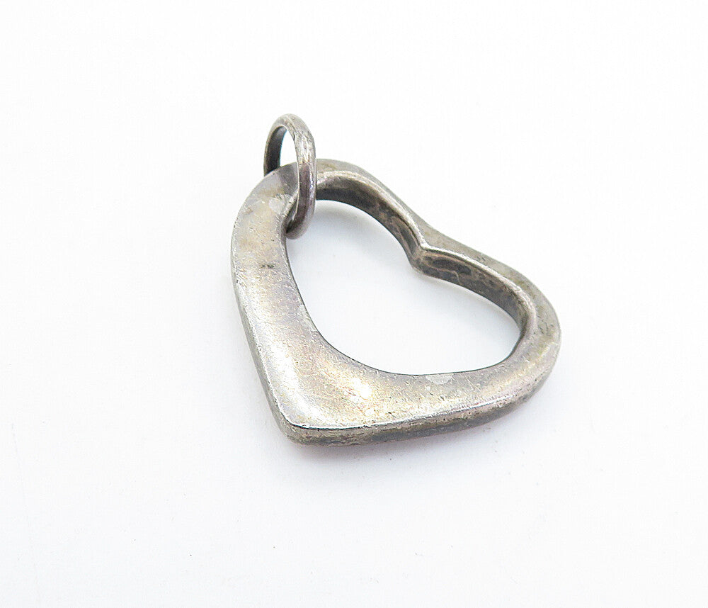 925 Sterling Silver  Vintage Petite Dark Tone Open Love Heart Pendant  PT4956