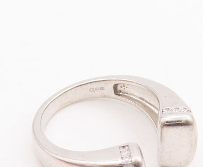 925 Sterling Silver Vintage Ring Split Band Topaz Inlay Ends  Sz 8  RG29082