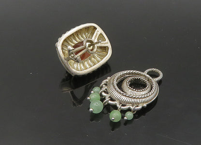 JUDITH RIPKA 925 Silver   Vintage Jade & Carnelian Lot Single Earrings EG11325