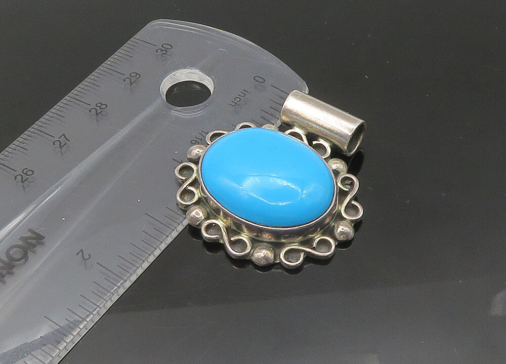MEXICO 925 Silver  Vintage Cabochon Cut Turquoise Swirl Slide Pendant  PT18004