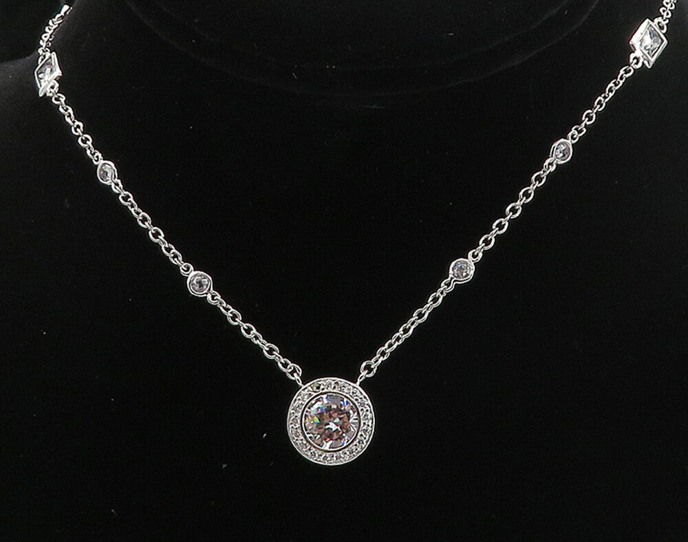925 Sterling Silver Shiny Multi Shape Cubic Zirconia Chain Necklace NE1307
