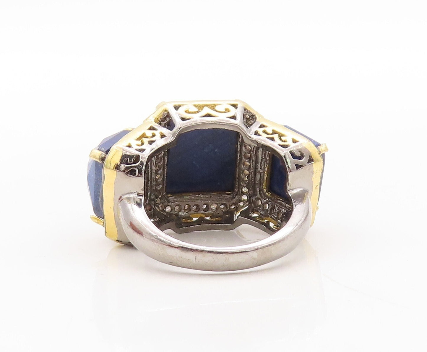 925 Sterling Silver Vintage Ring Diamonds & Rectangle Cut Gemstone Sz 7  RG30888