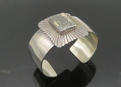 BAL NAVAJO 925 Silver  Vintage Metallic White Stone Cuff Bracelet  BT8204