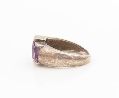 925 Sterling Silver Vintage Ring Three Stone Amethyst Dome Band  Sz 5.5  RG33845