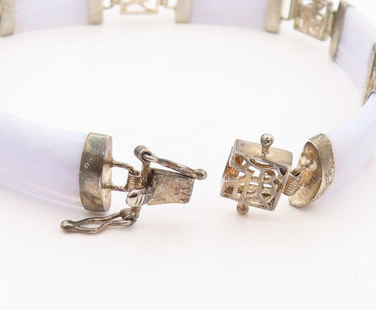 925 Sterling Silver Vintage Bracelet Chinese Purple Gemstone Linked  BT10803