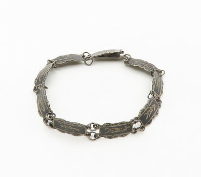 SIAM 925 Sterling Silver  Vintage Niello Enamel Dancer Chain Bracelet  BT6426