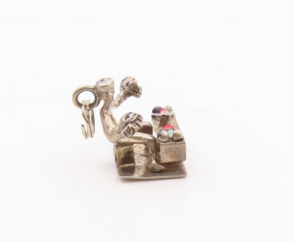 925 Sterling Silver  Vintage Person Sitting At Desk Pendant  PT18654