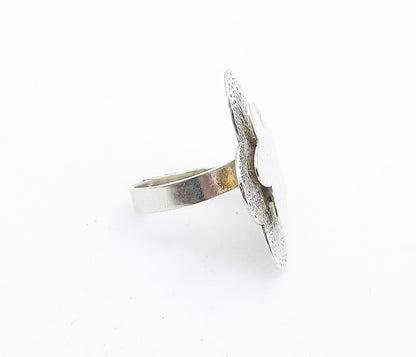 925 Sterling Silver  Vintage Textured Flower Motif Cocktail Ring Sz 7  RG7110