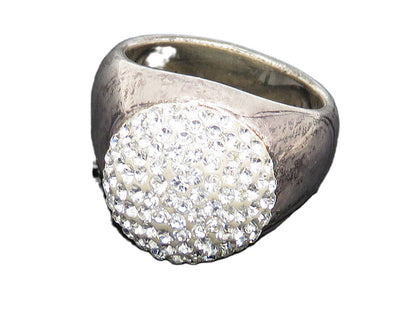 925 Sterling Silver  Vintage Sparkling Crystal Dome Band Ring Sz 8  RG19699