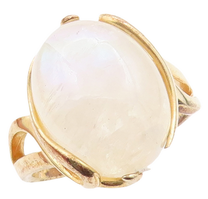 925 Sterling Silver Vintage Ring Gold Plated Oval Cabochon Gemstone Sz 7 RG31310