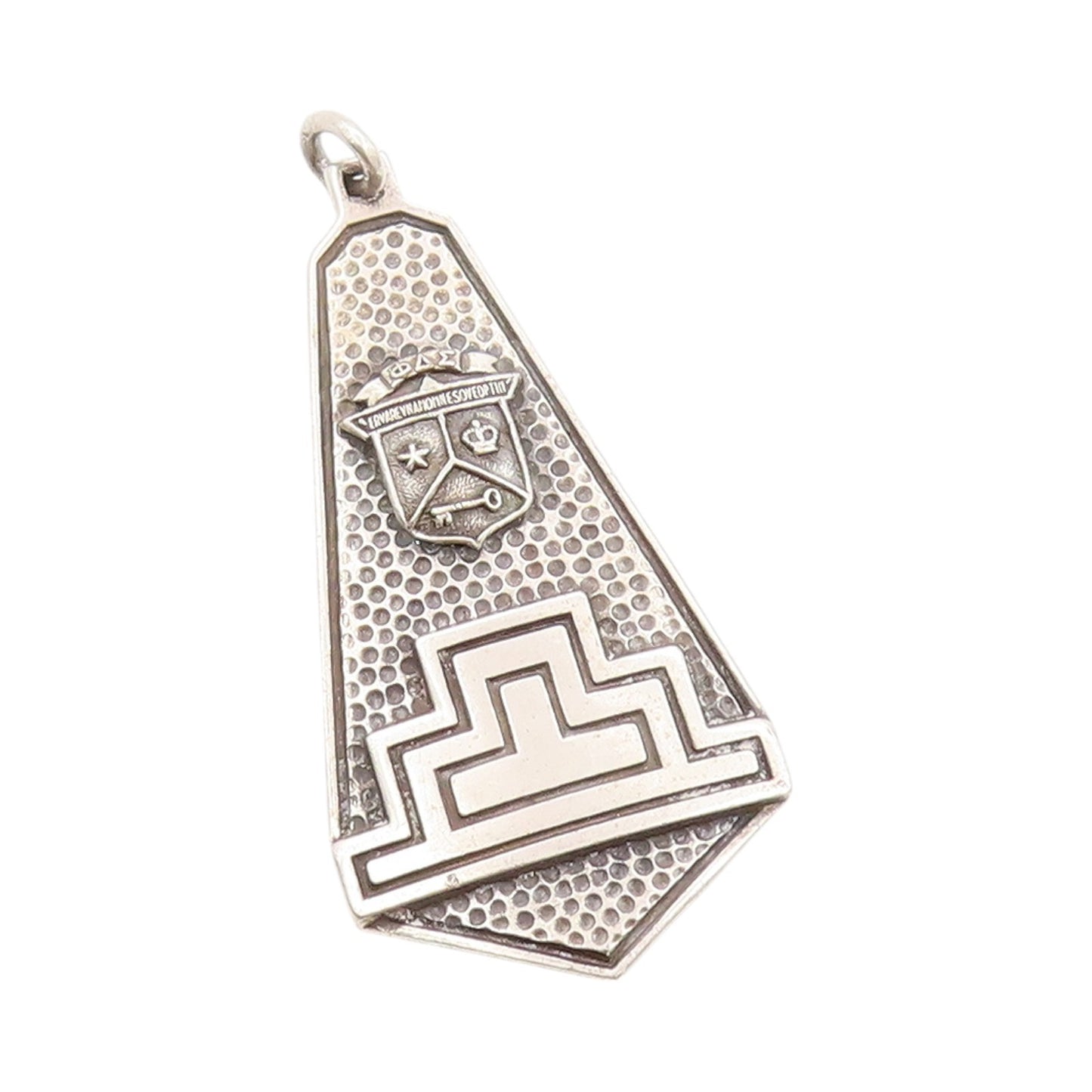 925 Sterling Silver Vintage Pendant Antique Etched Sorority Shield Drop  PT24174