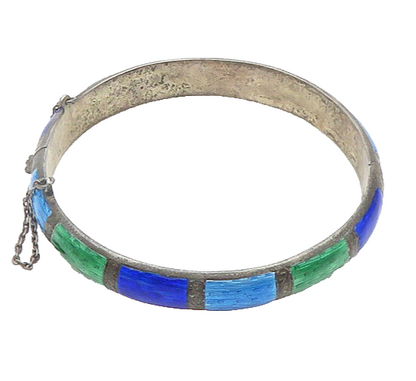 SIAM 925 Sterling Silver  Vintage Enamel Pattern Round Bangle Bracelet  BT7901