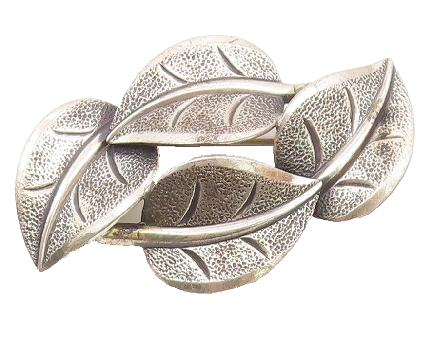 BEAU 925 Sterling Silver  Vintage Textured Floral Leaves Brooch Pin  BP3774