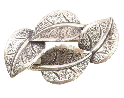 BEAU 925 Sterling Silver  Vintage Textured Floral Leaves Brooch Pin  BP3774