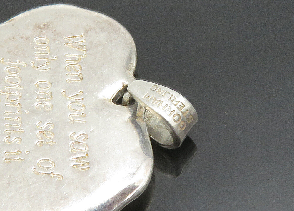 GORHAM 925 Silver  Vintage 2 Tone Heart Footprint Faith Quote Pendant  PT19071