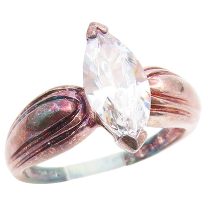 925 Sterling Silver Vintage Ring Marquise Cut CZ Solitaire Band  Sz 7  RG36855