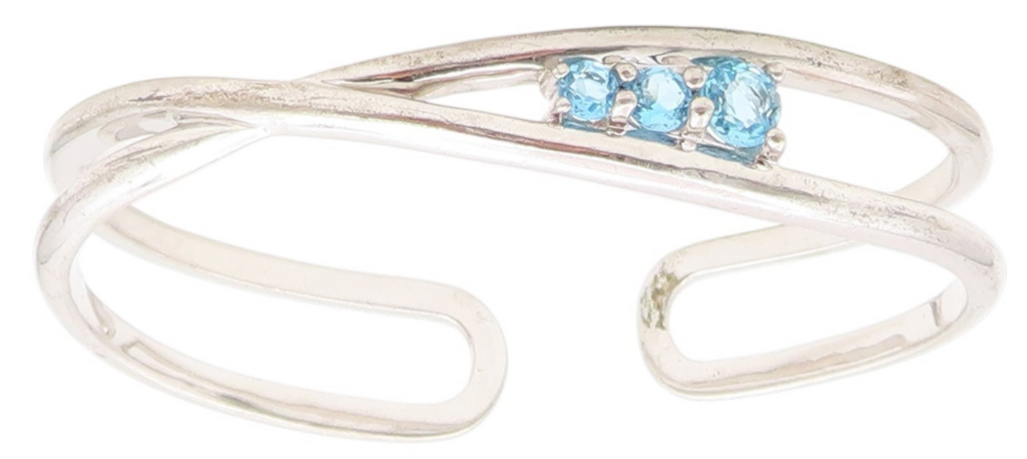 925 Sterling Silver Vintage Bracelet Classic Blue Topaz Crossover Cuff  BT11991