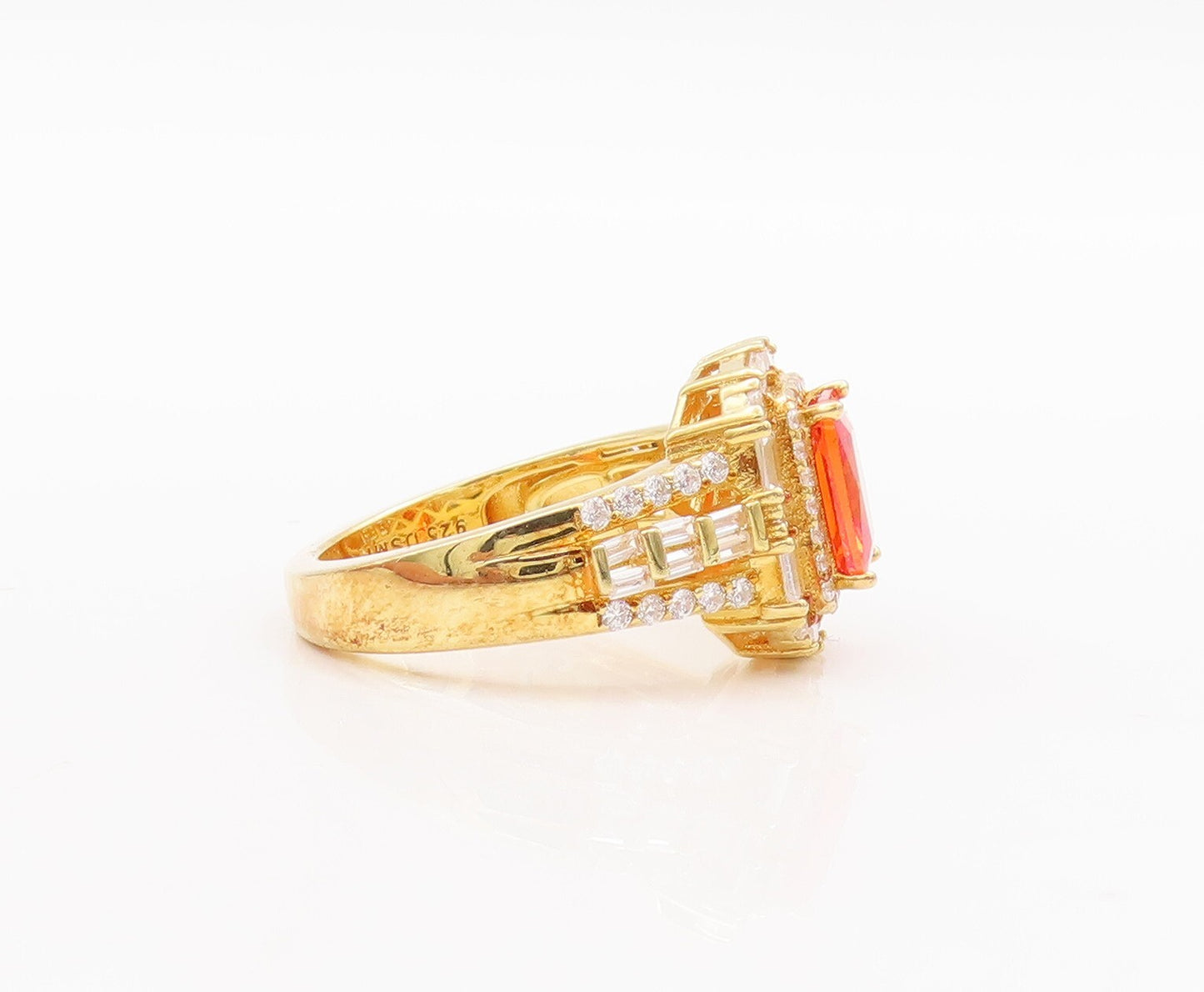 925 Sterling Silver Vintage Ring Gold Plated Orange & White CZ  Sz 7  RG29628