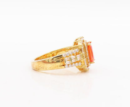 925 Sterling Silver Vintage Ring Gold Plated Orange & White CZ  Sz 7  RG29628