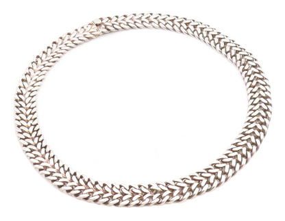 ALICIA MEXICO 925 Sterling Silver Vintage Shiny Wheat Link Chain Necklace NE1197