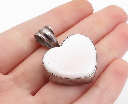 925 Sterling Silver  Vintage White Stone Love Heart Fluted Bail Pendant PT5017