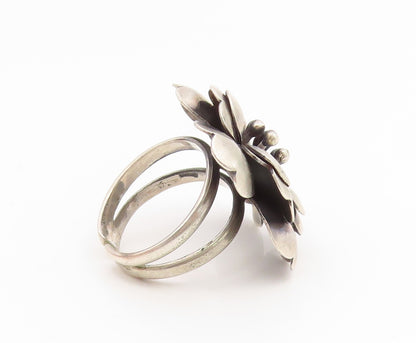 925 Sterling Silver Vintage Ring Modernist Carved Floral Rose  Sz 8.5  RG35110