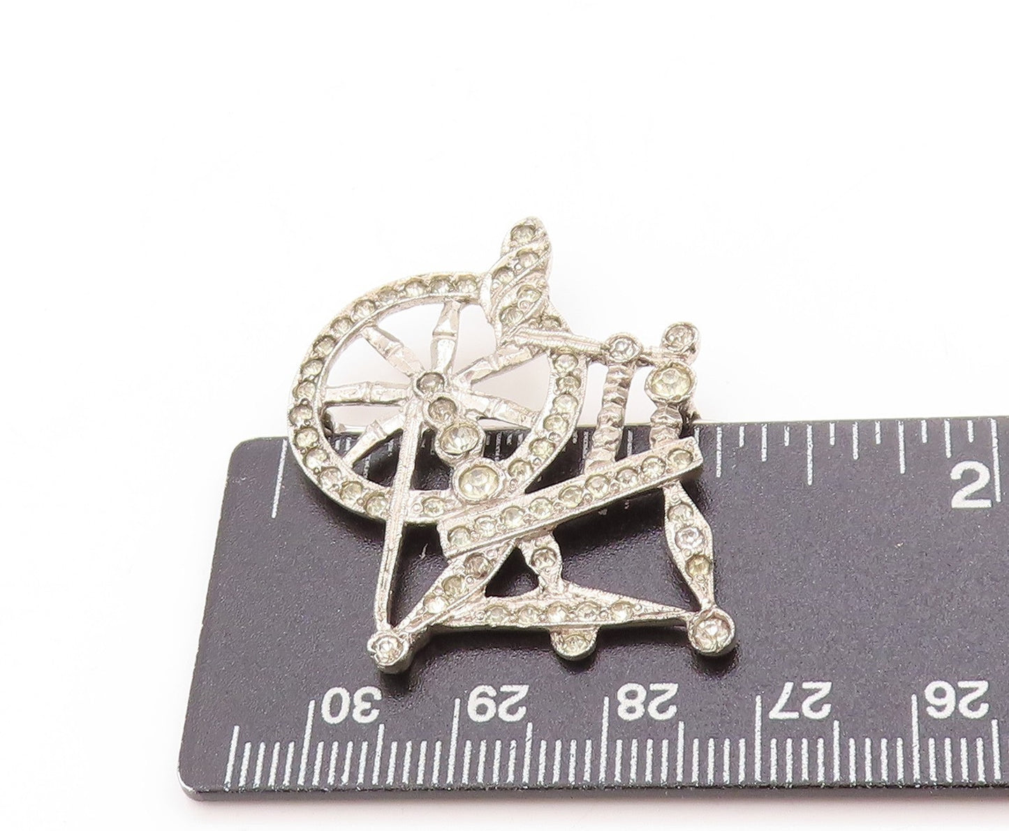 925 Sterling Silver Vintage Brooch Sparkling CZ Spinning Wheel Design  BP11948