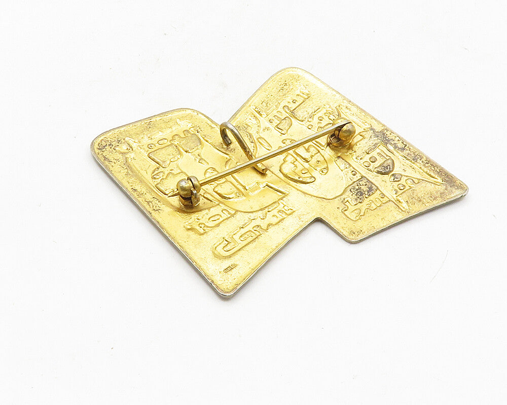 925 Sterling Silver Vintage Two Tone Ten Commandments Brooch Pin BP3928