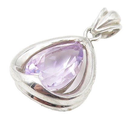 925 Sterling Silver  Faceted Amethyst Shiny Smooth Tear Drop Pendant  PT8717