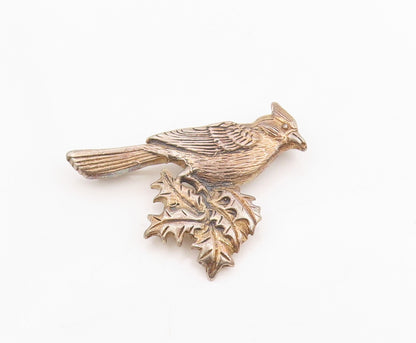 925 Sterling Silver Vintage Brooch Etched Cardinal Bird Holly Leaf Pin  BP11981