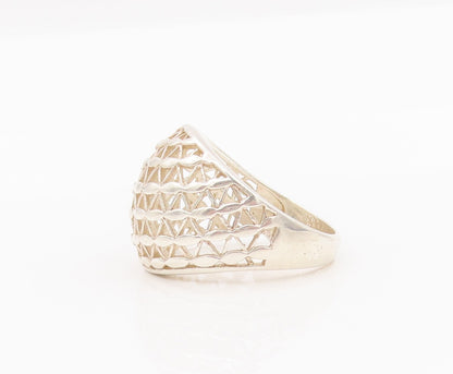 925 Sterling Silver Vintage Ring Floral Effect Cutout Domed Net  Sz 9.5  RG28153