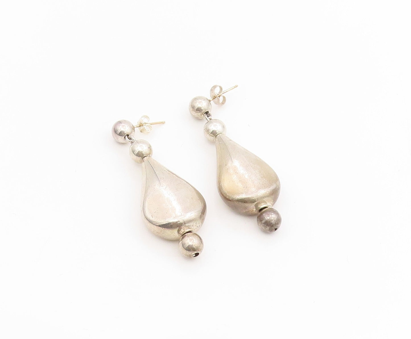 14k Gold & 925 Sterling Silver Vintage Earrings Classic Teardrop Dangle  EG13942