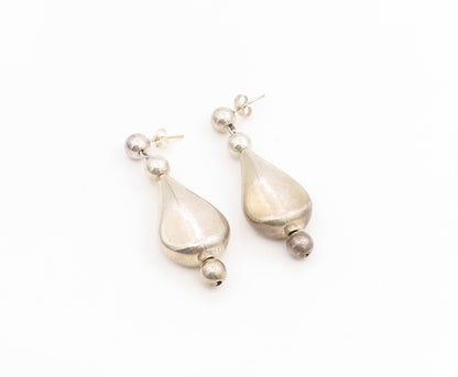 14k Gold & 925 Sterling Silver Vintage Earrings Classic Teardrop Dangle  EG13942